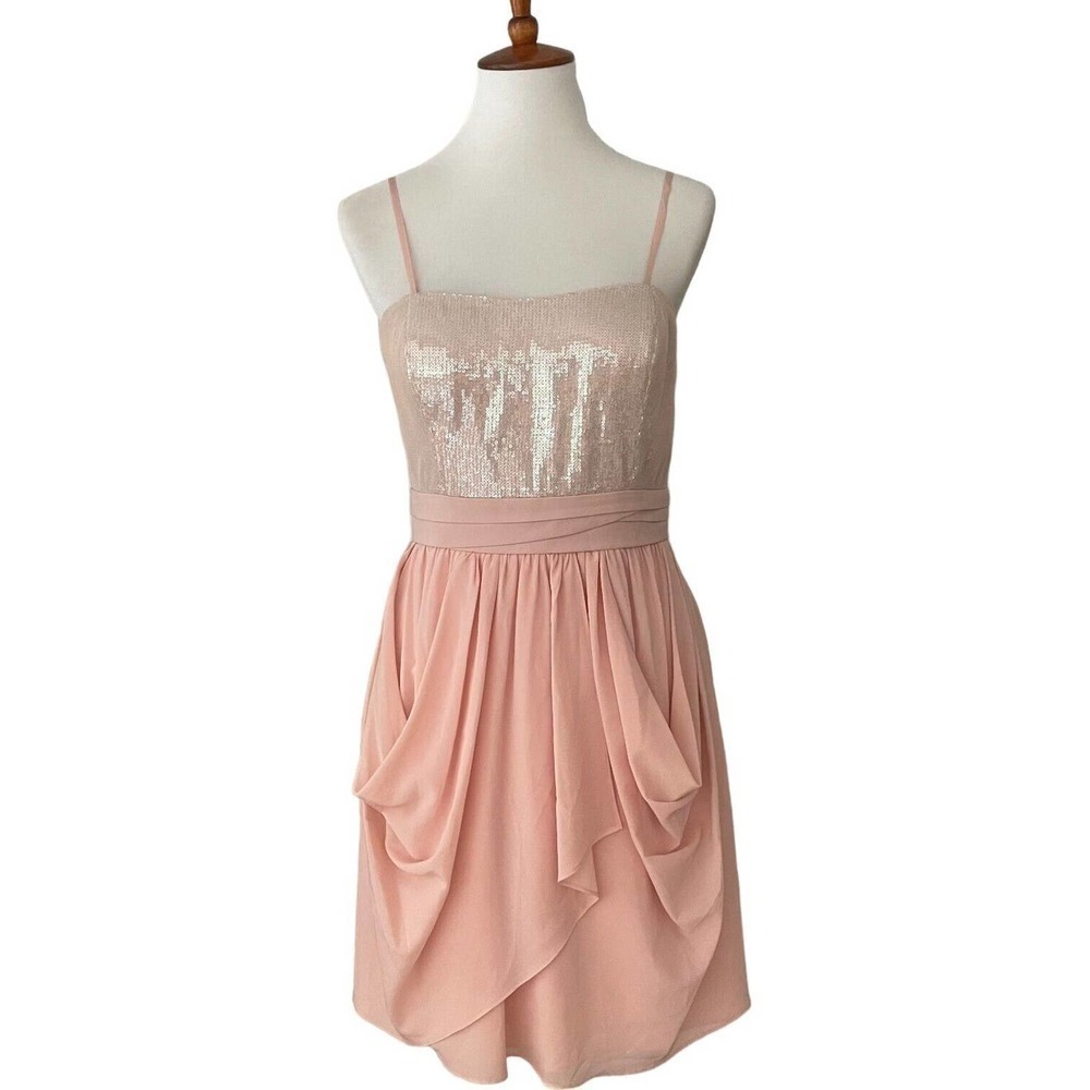 🍀 aidan By Aidan Mattox Pink Sequins Pleated Cocktail Mini Dress Size 12